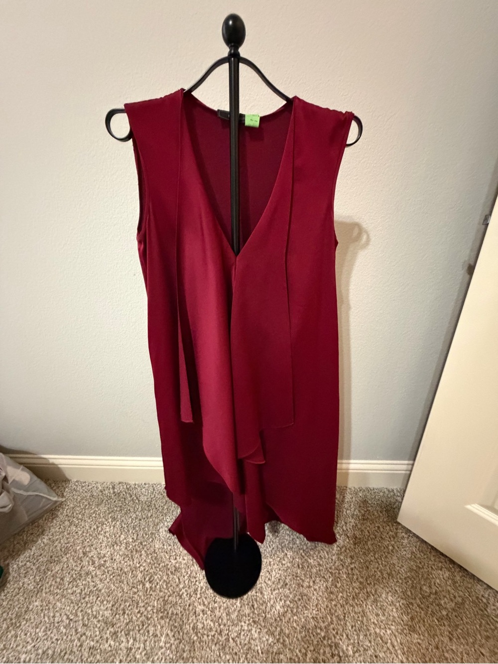 BCBGMaxAzria Sleeveless Draped V-Neck Wine Red High-Low Dress